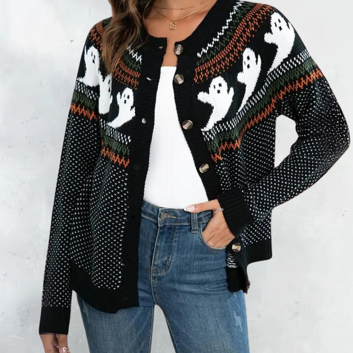 MAXINE | WOMEN'S HALLOWEEN CARDIGAN BUTTON KNIT SWEATER CREW NECK 5