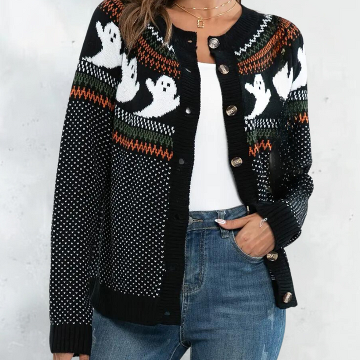 MAXINE | WOMEN'S HALLOWEEN CARDIGAN BUTTON KNIT SWEATER CREW NECK 6