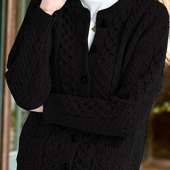 Women's Cable Knit Cardigan Sweater – Black
