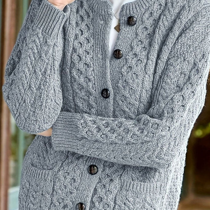 Women's Cable Knit Cardigan Sweater – Silver