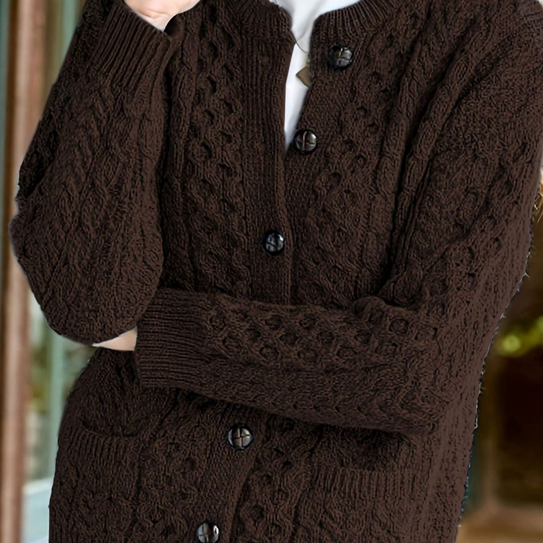 Women's Cable Knit Cardigan Sweater – Brown