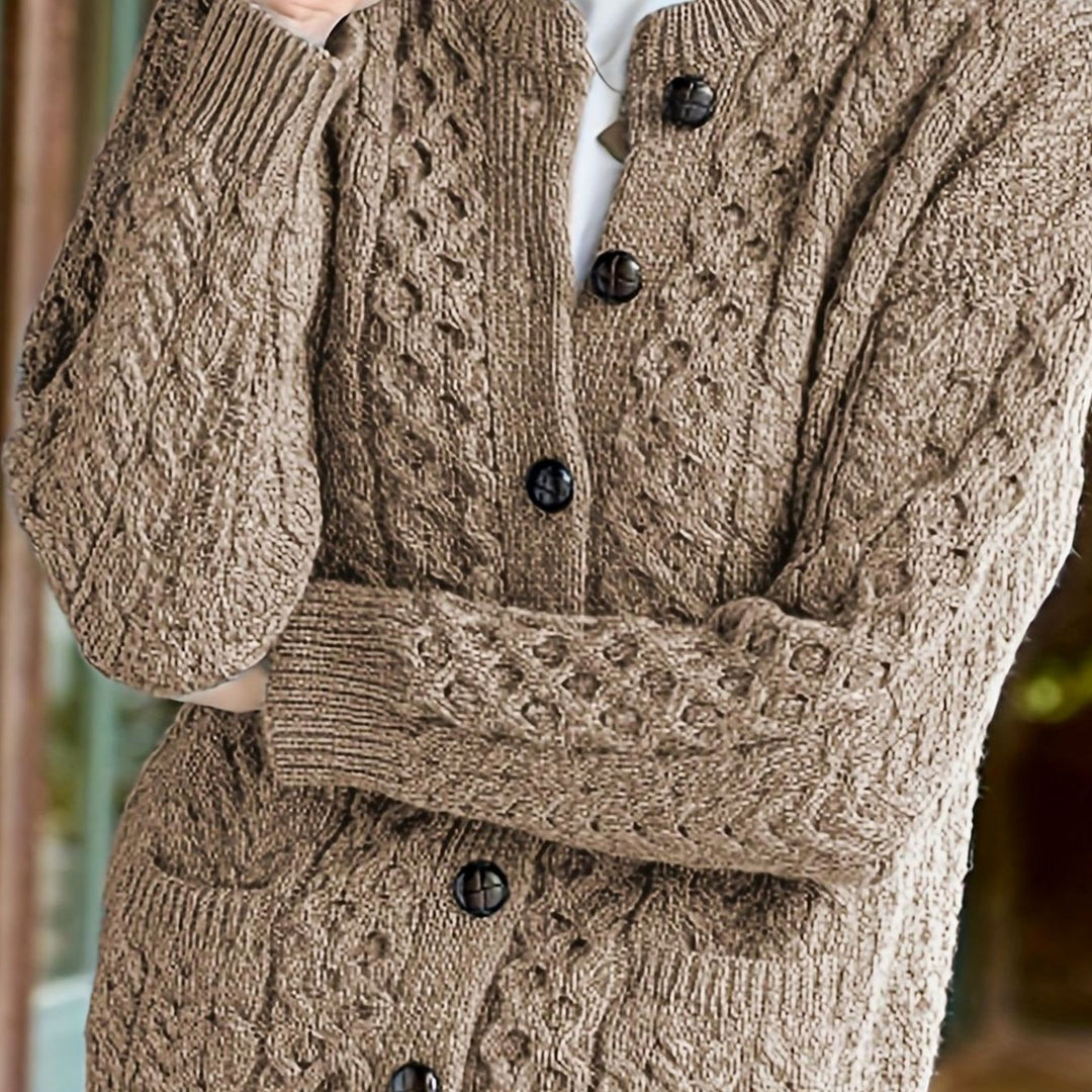 Women's Cable Knit Cardigan Sweater – Camel