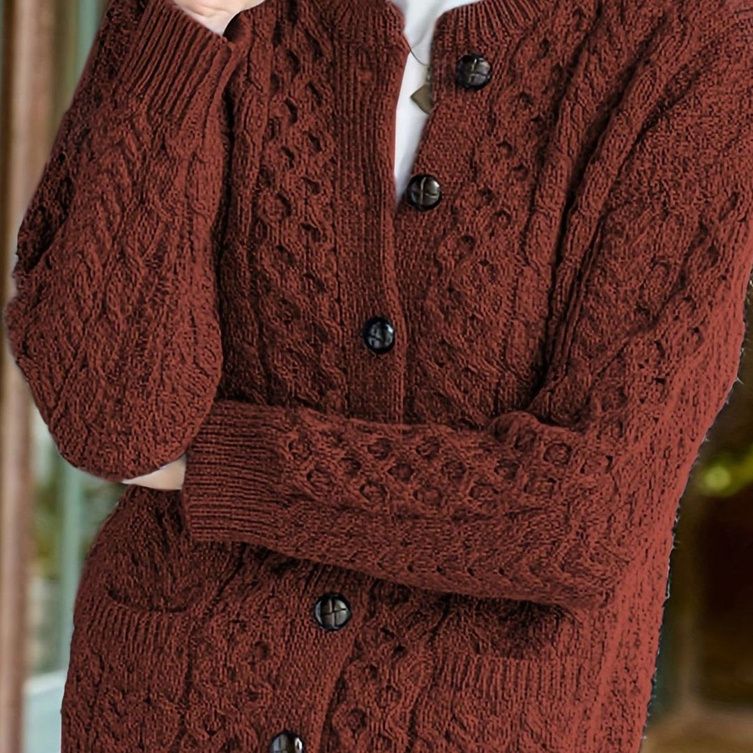 Women's Cable Knit Cardigan Sweater – Burgundy