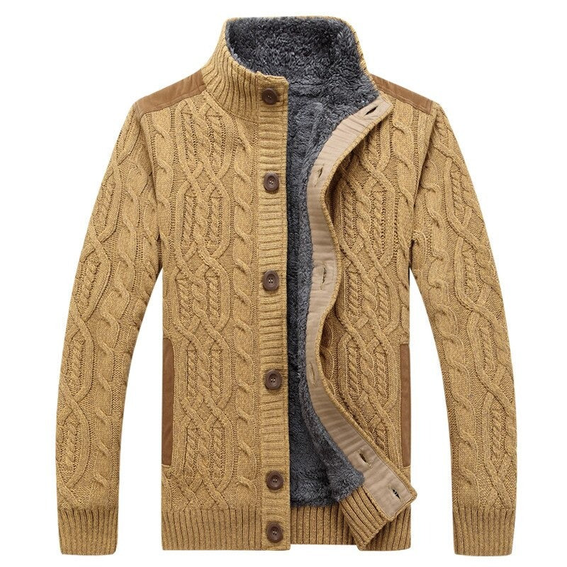 MICO | MEN'S SHERPA FLEECE LINED CARDIGAN CABLE KNIT 1