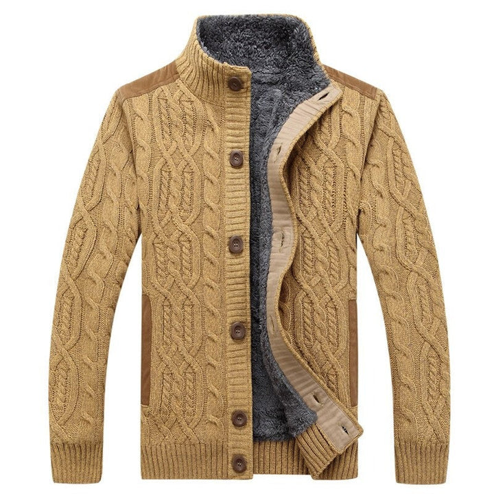 MICO | MEN'S SHERPA FLEECE LINED CARDIGAN CABLE KNIT 1