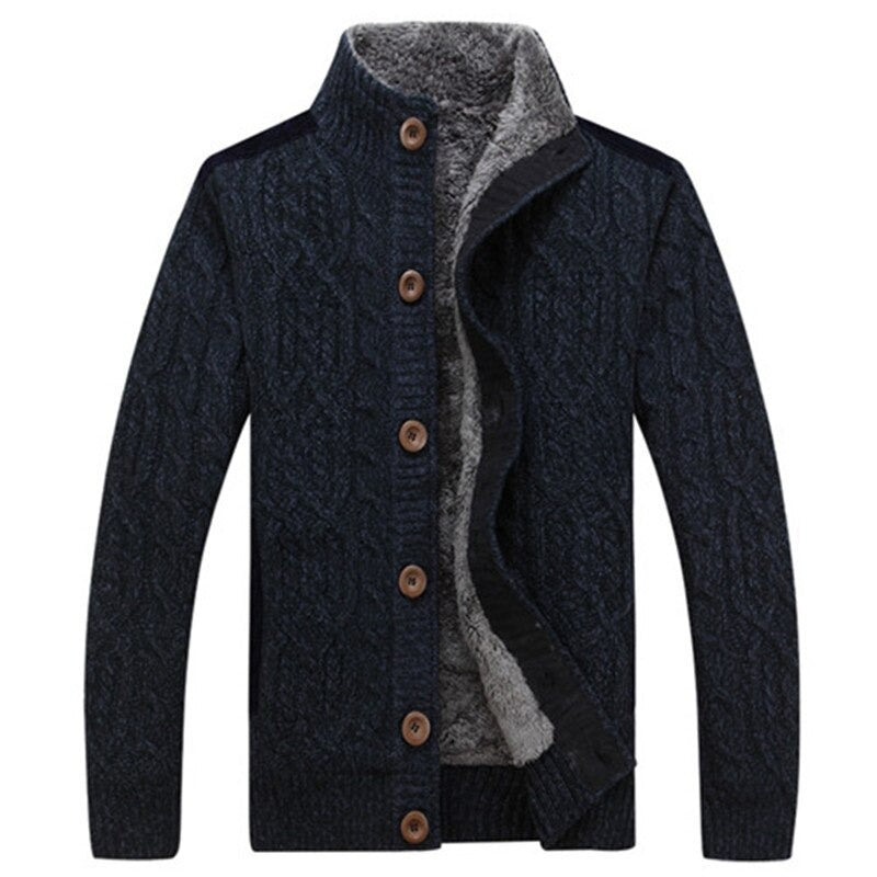 MICO | MEN'S SHERPA FLEECE LINED CARDIGAN CABLE KNIT 2