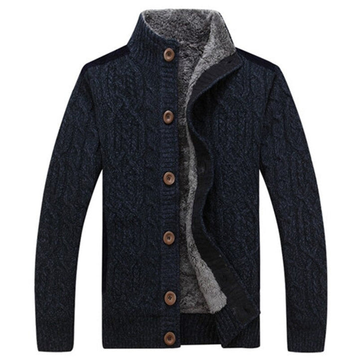 MICO | MEN'S SHERPA FLEECE LINED CARDIGAN CABLE KNIT 2