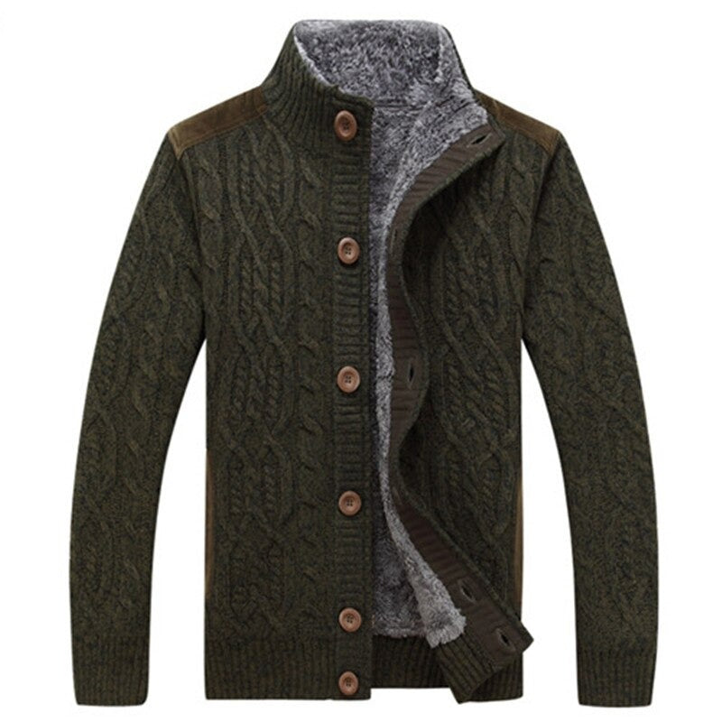 MICO | MEN'S SHERPA FLEECE LINED CARDIGAN CABLE KNIT 3