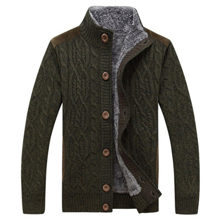MICO | MEN'S SHERPA FLEECE LINED CARDIGAN CABLE KNIT 3