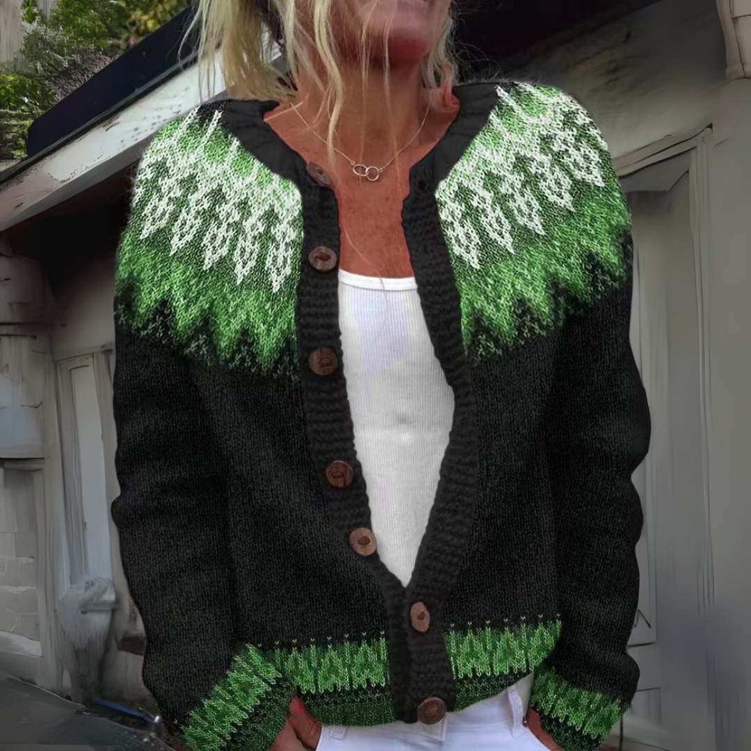 MIRA | WOMEN'S FAIR ISLE CARDIGAN SWEATER WOOL KNIT PATTERNED 1