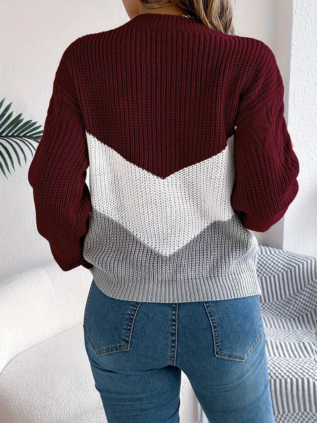 MYRTILLE | WOMEN'S COLOR BLOCK CABLE KNIT SWEATER 11