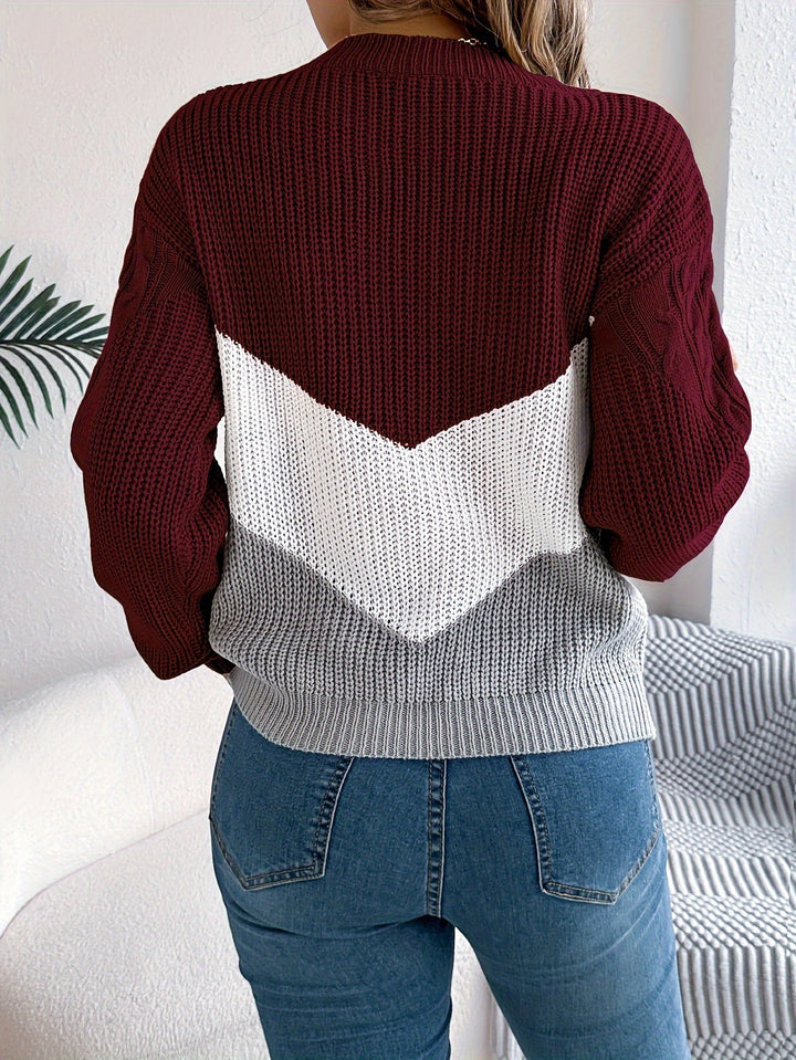 MYRTILLE | WOMEN'S COLOR BLOCK CABLE KNIT SWEATER 11
