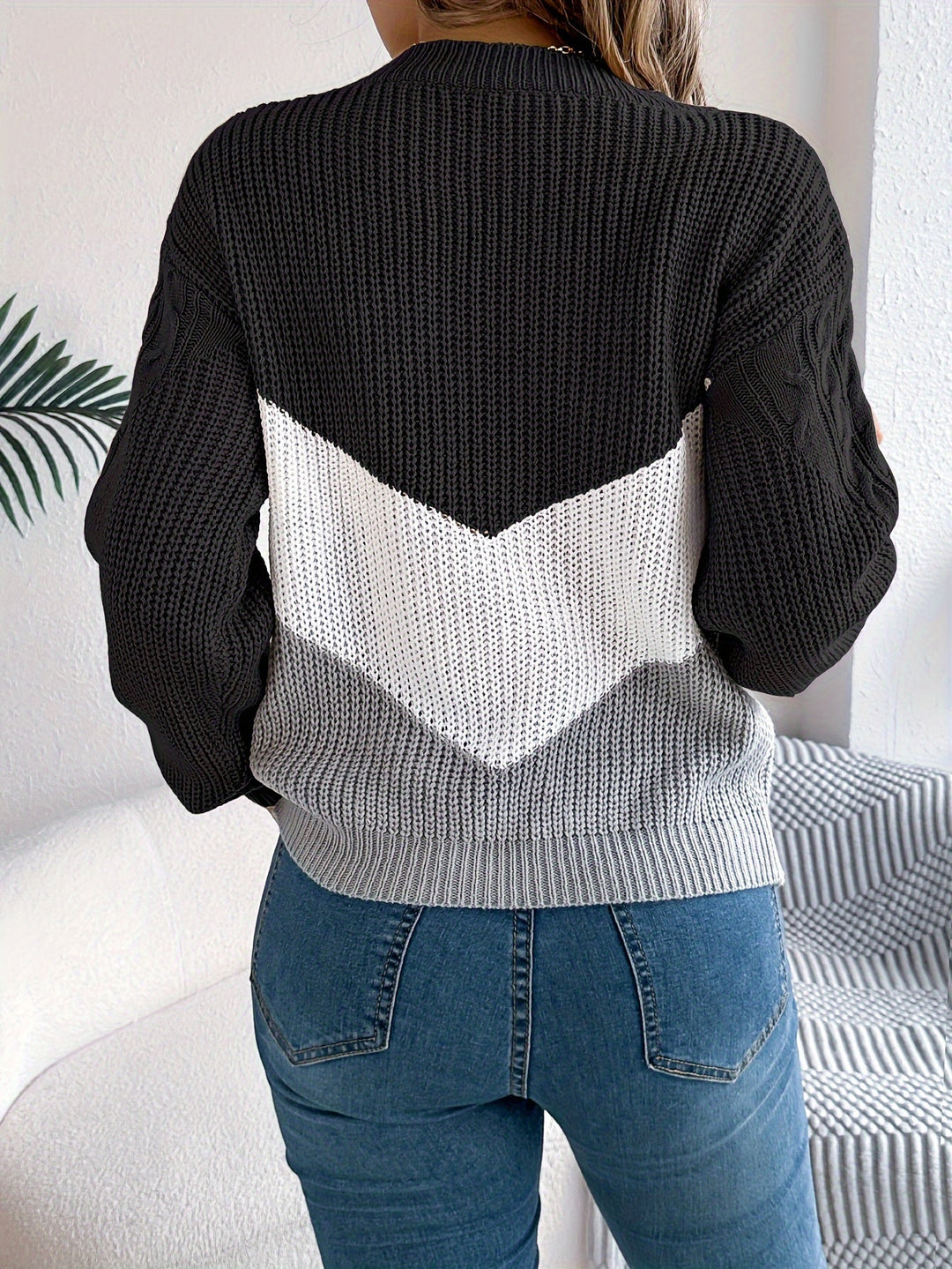 MYRTILLE | WOMEN'S COLOR BLOCK CABLE KNIT SWEATER 5
