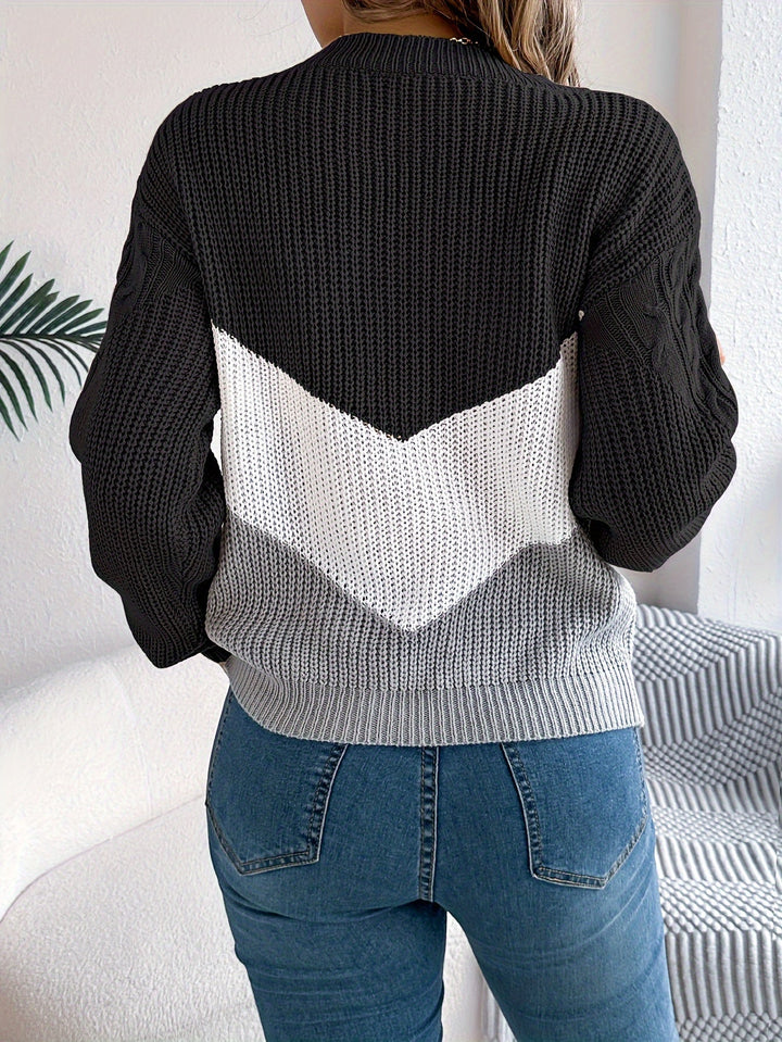 MYRTILLE | WOMEN'S COLOR BLOCK CABLE KNIT SWEATER 5