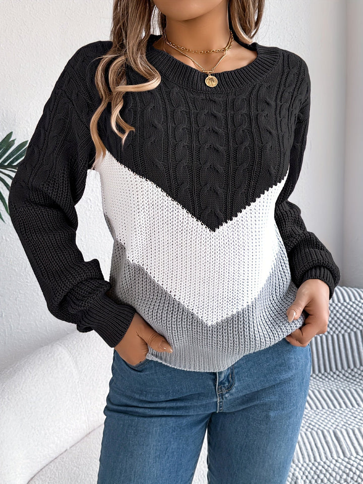MYRTILLE | WOMEN'S COLOR BLOCK CABLE KNIT SWEATER 6