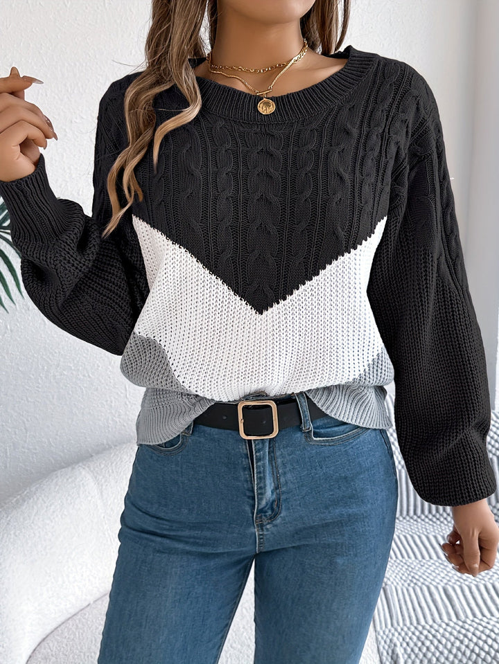 MYRTILLE | WOMEN'S COLOR BLOCK CABLE KNIT SWEATER 8