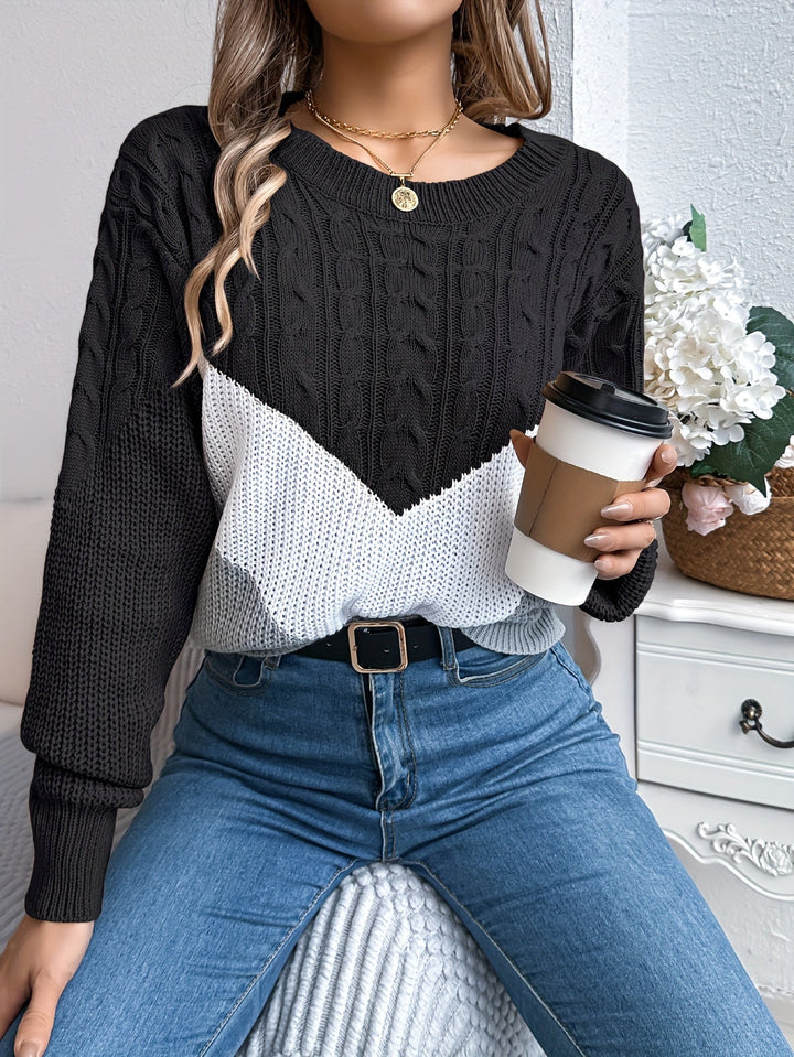 MYRTILLE | WOMEN'S COLOR BLOCK CABLE KNIT SWEATER 9