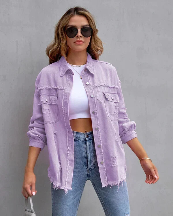 NADINE - DISTRESSED RAW HEM DENIM JACKET 1