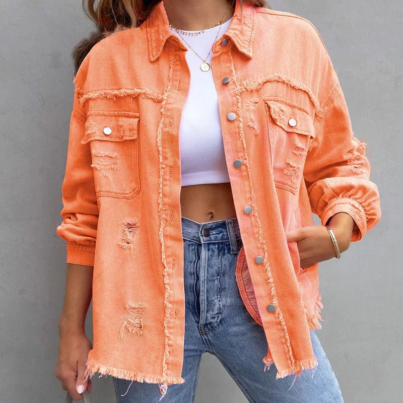 NADINE - DISTRESSED RAW HEM DENIM JACKET 2