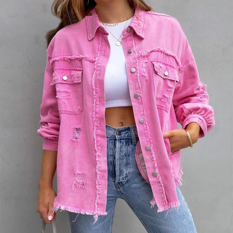NADINE - DISTRESSED RAW HEM DENIM JACKET 3