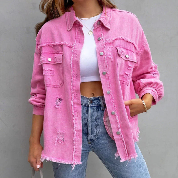 NADINE - DISTRESSED RAW HEM DENIM JACKET 3