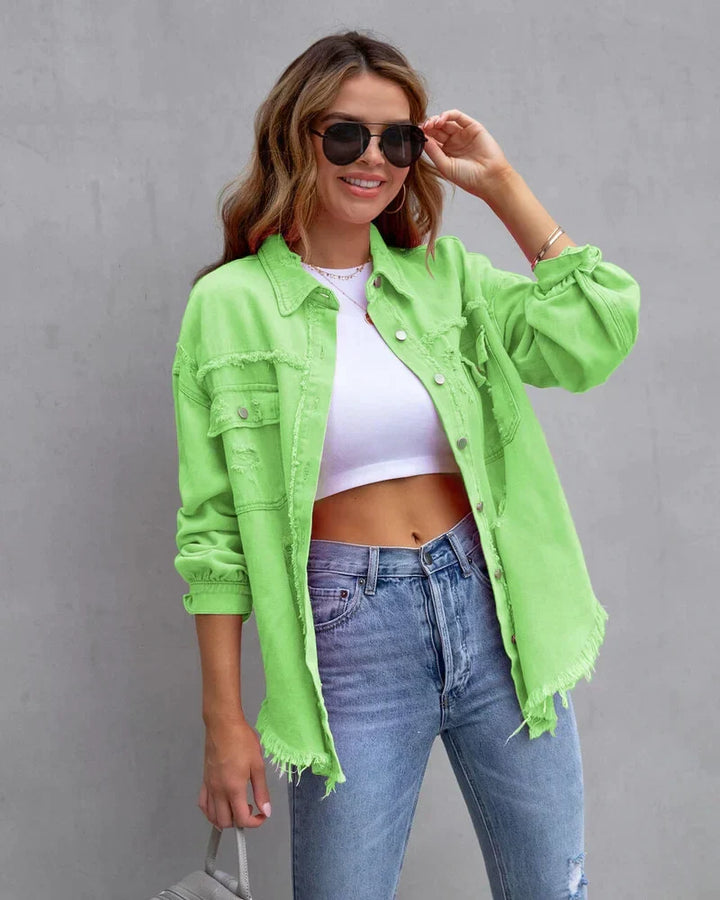 NADINE - DISTRESSED RAW HEM DENIM JACKET 7