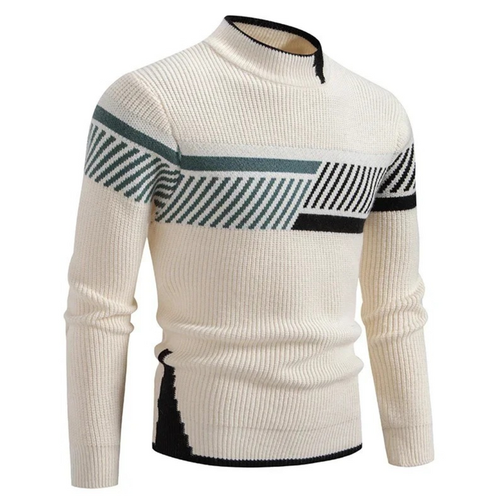 Men's Color Block Mock Neck Sweater – Geometric Beige