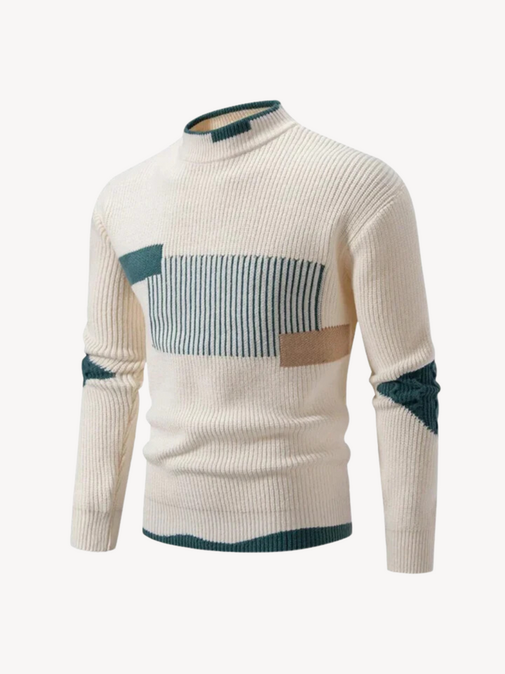 Men's Color Block Mock Neck Sweater – Detail View
