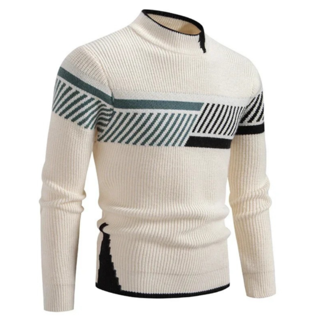Men's Color Block Mock Neck Sweater – Detail View