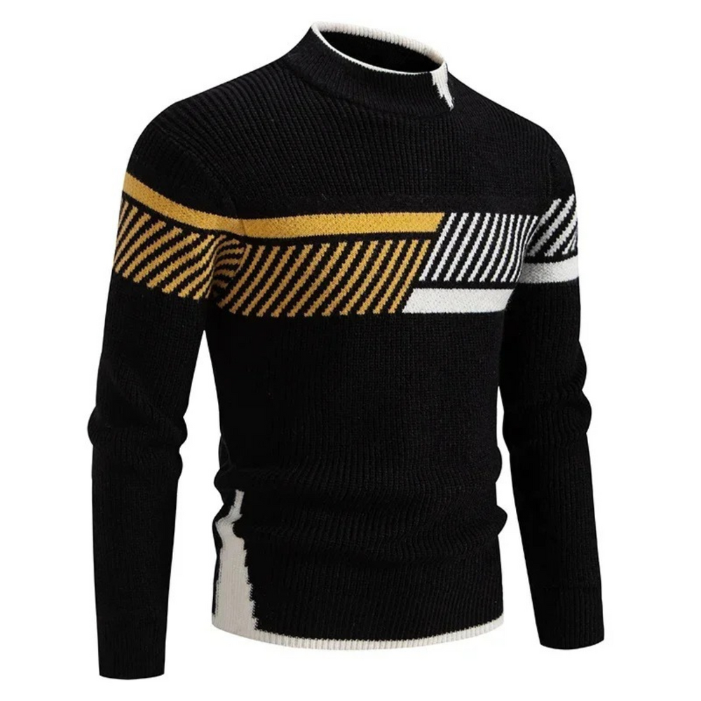 Men's Color Block Mock Neck Sweater – Geometric Black