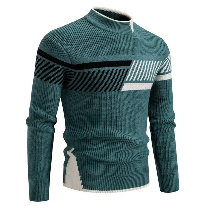 Men's Color Block Mock Neck Sweater – Geometric Green