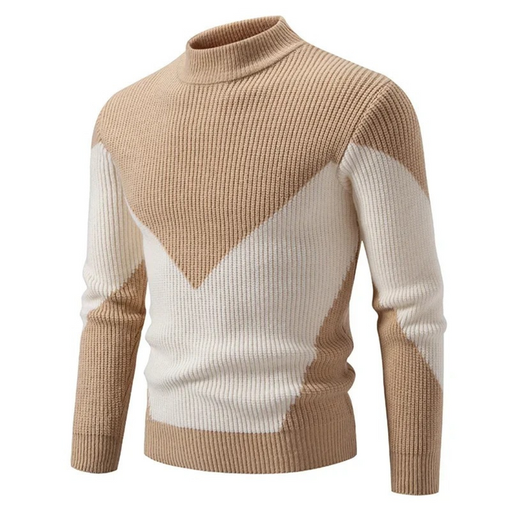 Men's Color Block Mock Neck Sweater – Beige Diamond