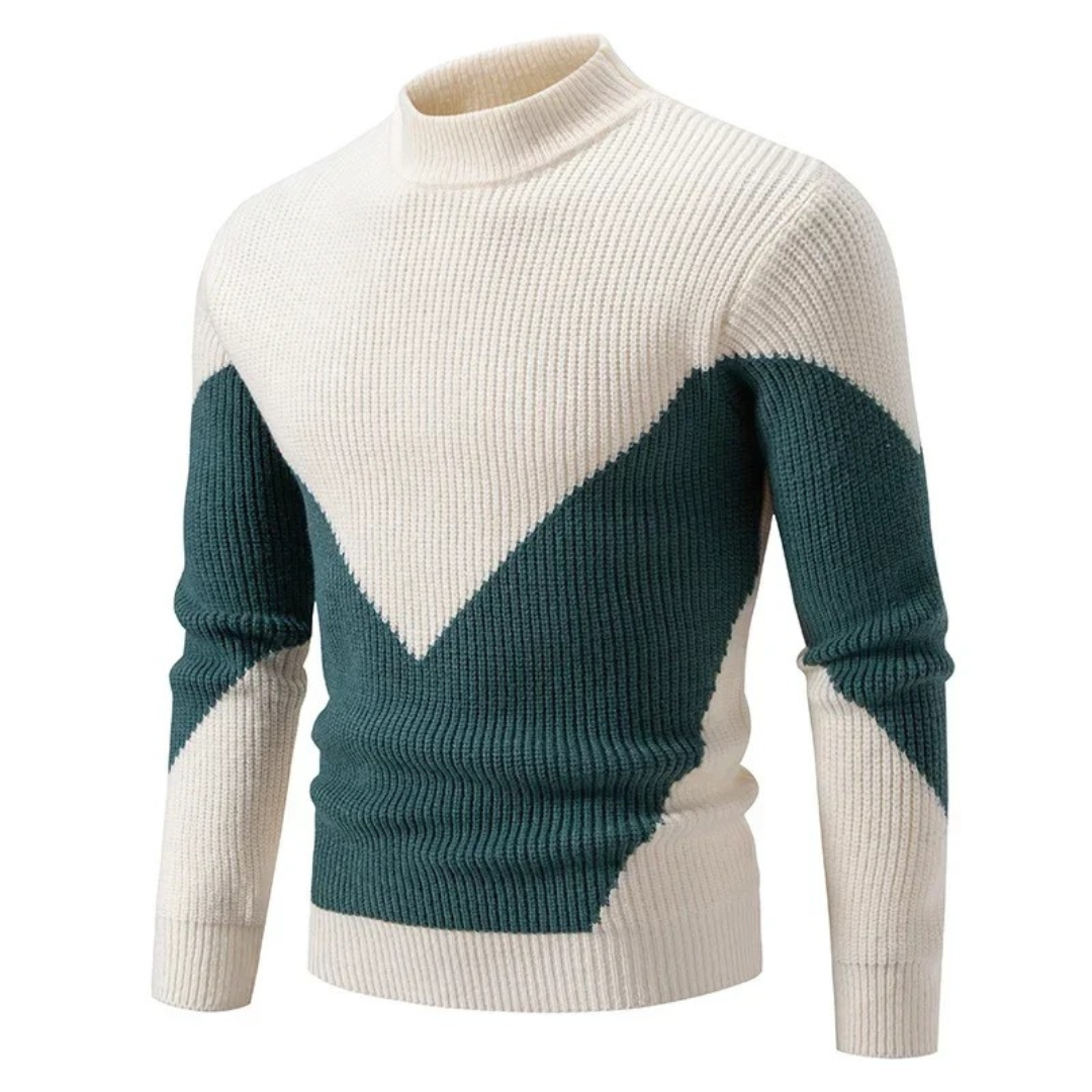 Men's Color Block Mock Neck Sweater – White Diamond