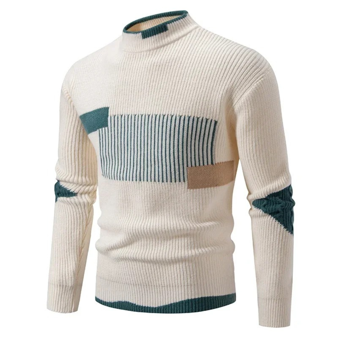 Men's Color Block Mock Neck Sweater – Beige Line