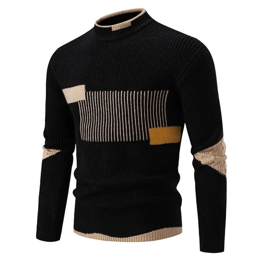 Men's Color Block Mock Neck Sweater – Black