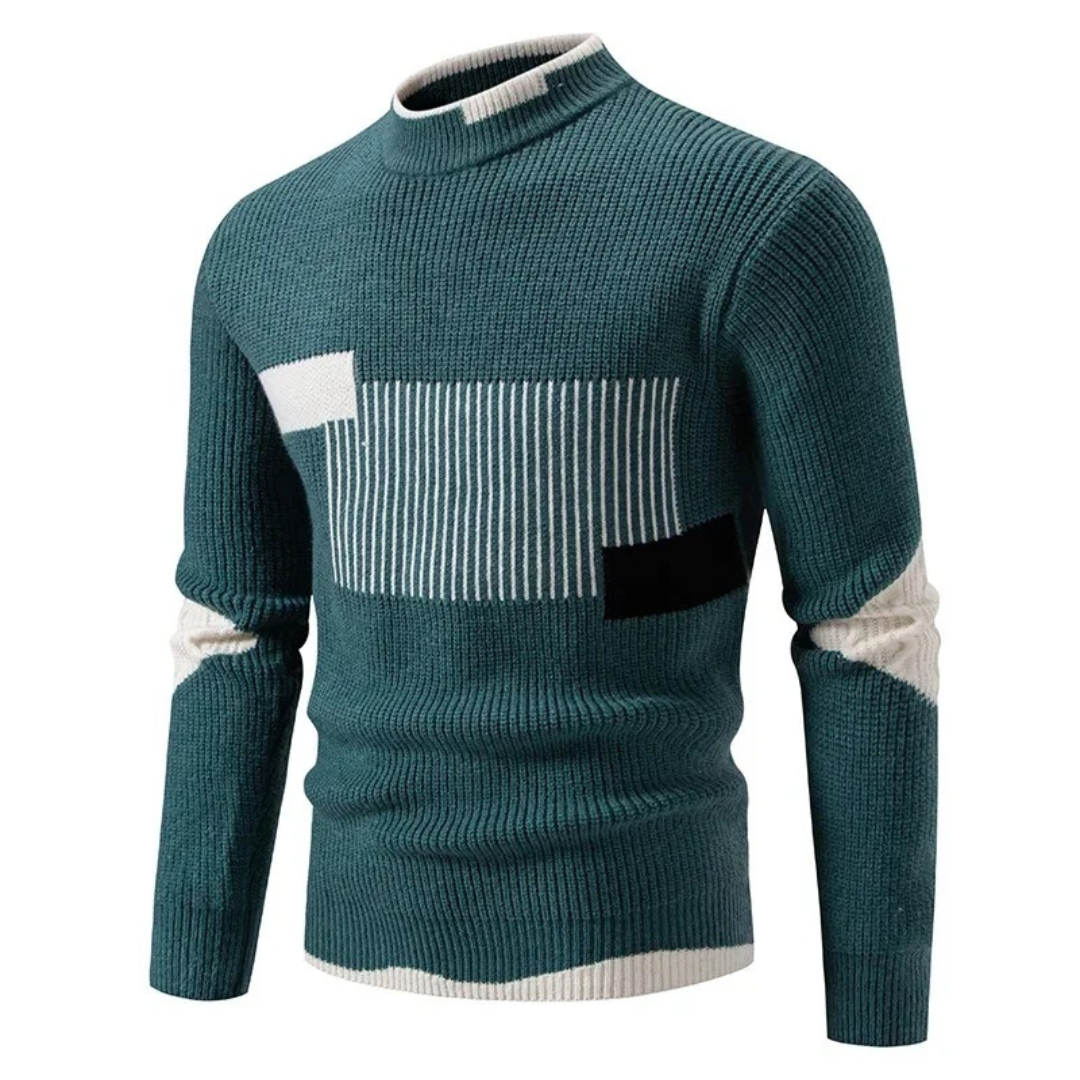 Men's Color Block Mock Neck Sweater – Green Line