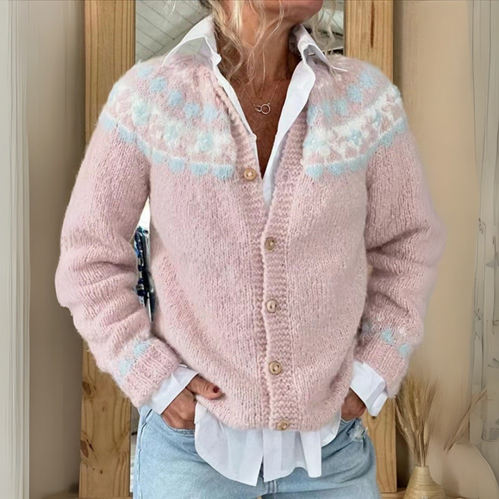 NIKA | WOMEN'S SNOWFLAKE FAIR ISLE CARDIGAN SWEATER CHRISTMAS KNIT 1