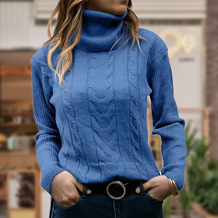 Women's Cable Knit Turtleneck Sweater – Apricot