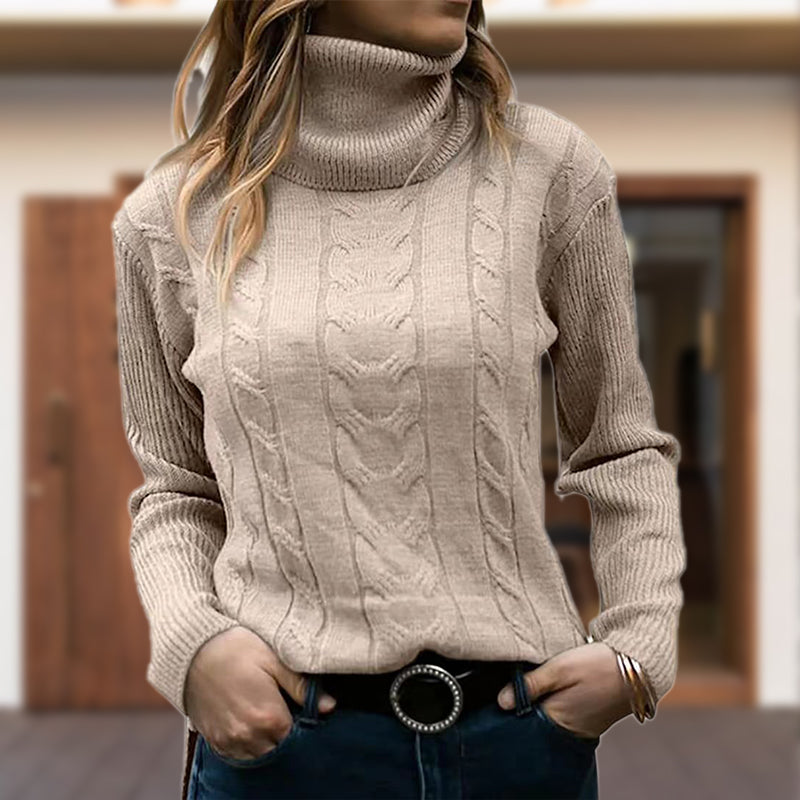 Women's Cable Knit Turtleneck Sweater – Gray