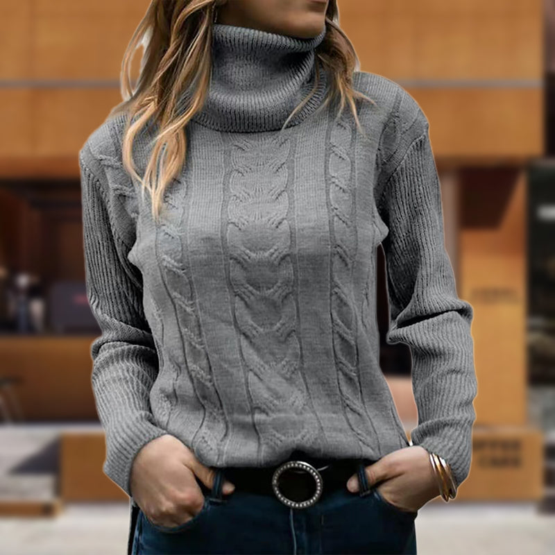 Women's Cable Knit Turtleneck Sweater – Violet