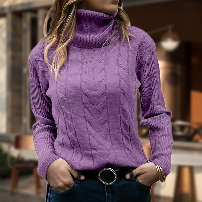 Women's Cable Knit Turtleneck Sweater – Light Blue