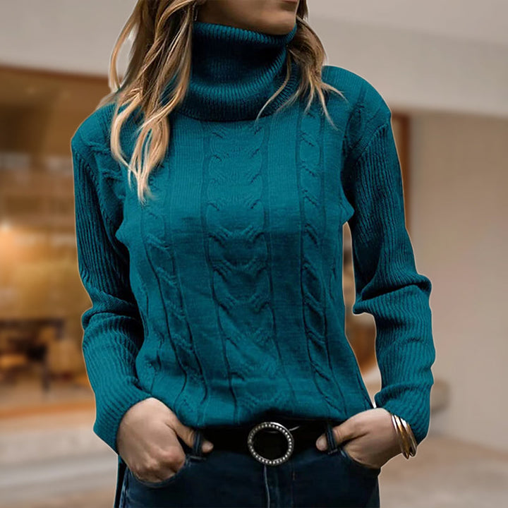 Women's Cable Knit Turtleneck Sweater – Detail View