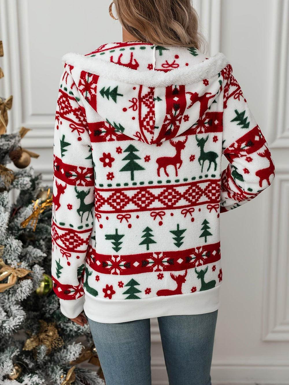 Women's Reindeer Fair Isle Zip Cardigan – Detail View