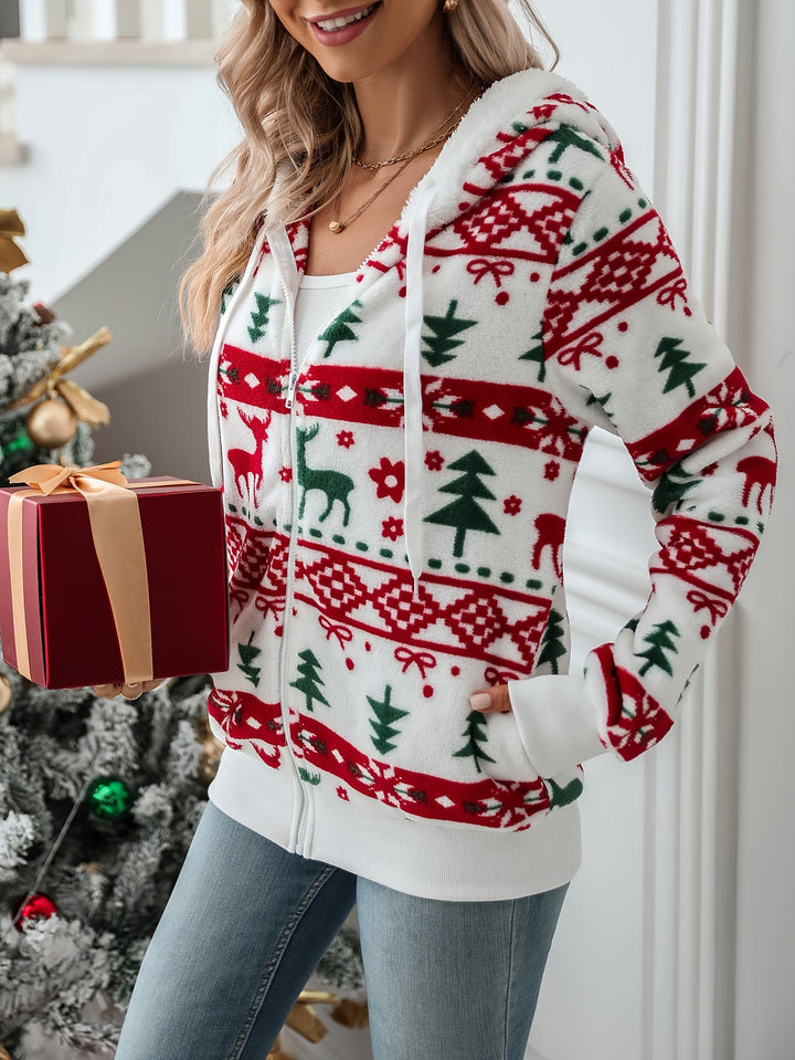NOELIE | WOMEN'S CHRISTMAS HOODED ZIP CARDIGAN REINDEER FAIR ISLE KNIT 3