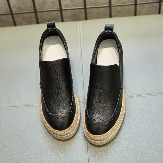 Women's Faux Leather Platform Loafers – Black
