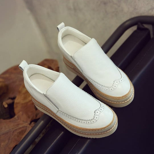 Women's Faux Leather Platform Loafers – White