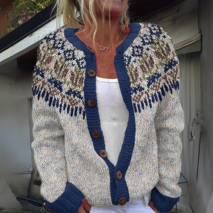 NOOR | WOMEN'S FAIR ISLE CARDIGAN SWEATER WOOL KNIT PATTERNED 1