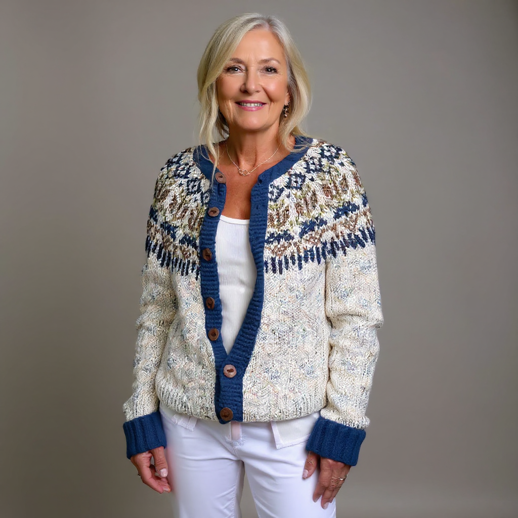 NOOR | WOMEN'S FAIR ISLE CARDIGAN SWEATER WOOL KNIT PATTERNED 3