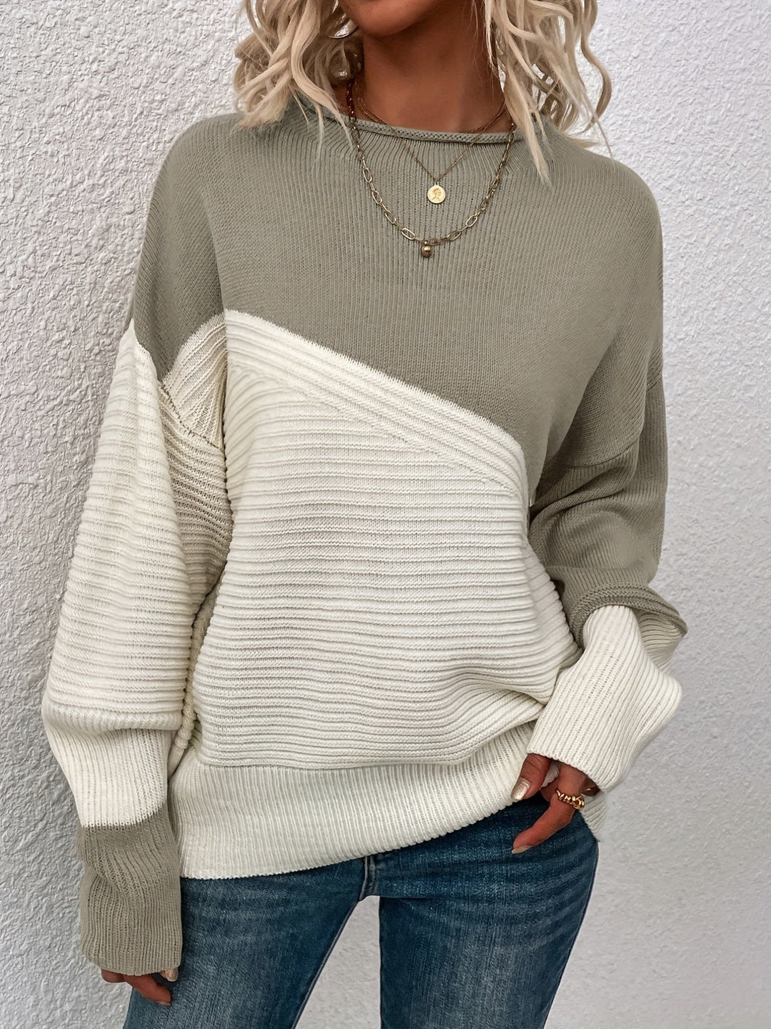 ODALIE | WOMEN'S COLOR BLOCK SWEATER OVERSIZED CREW NECK 5