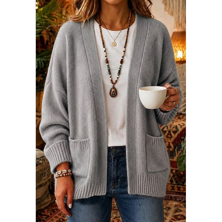 ODETTA | WOMEN'S CHUNKY KNIT OPEN FRONT POCKET CARDIGAN 2